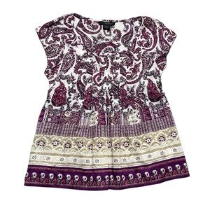 Calvin Klein Paisley Cotton Shirt Womens Medium Lightweight Purple Sleeve Top‎